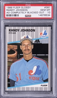 1989 Fleer Glossy AD Completely Blacked Out #381 Randy Johnson Rookie Card - PSA GEM MT 10